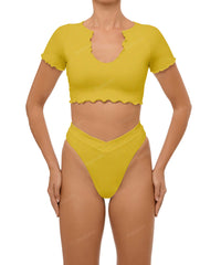 BSWS-T101 Lettuce Edge U-neck Cropped Tankini