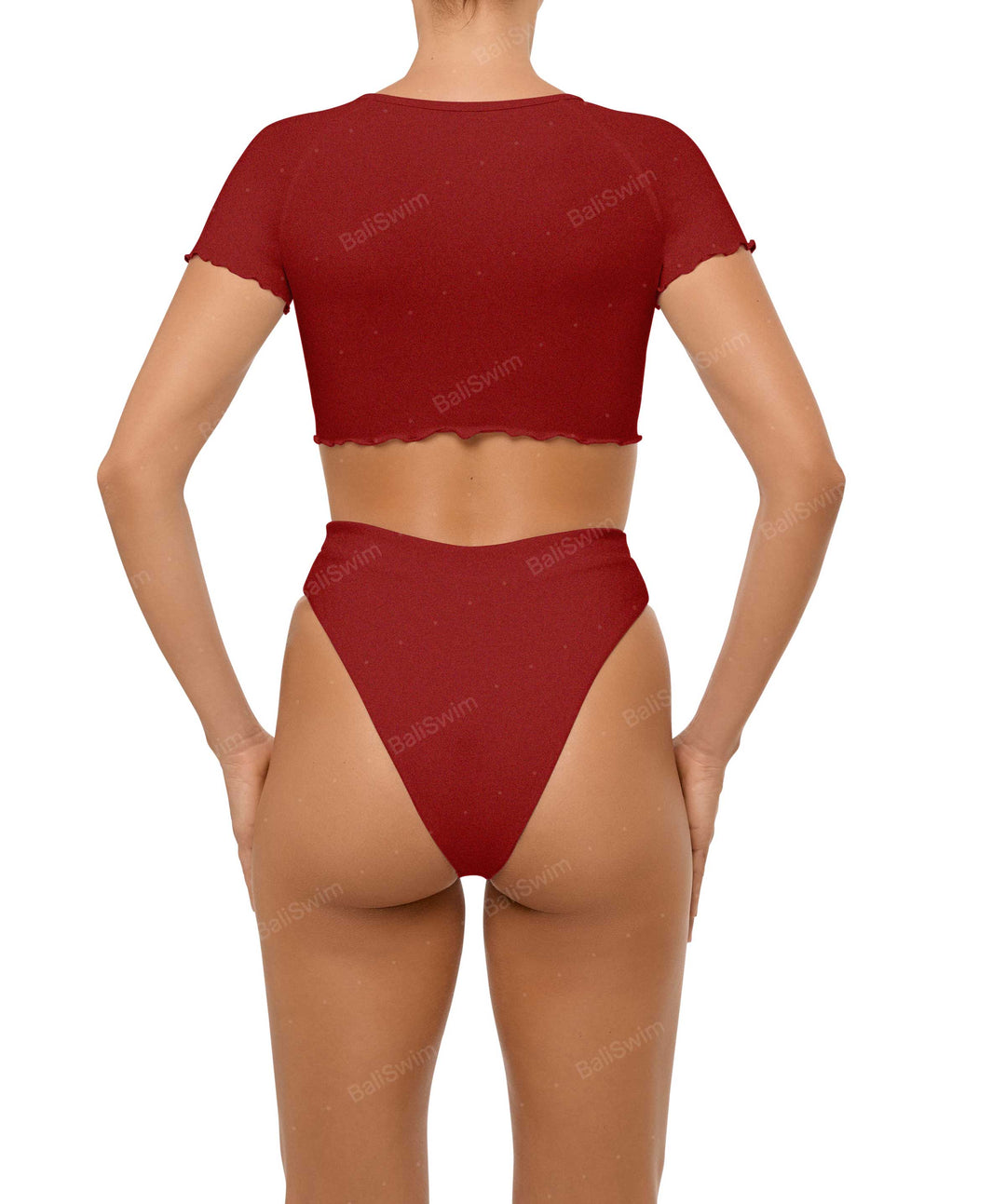 BSWS-T101 Lettuce Edge U-neck Cropped Tankini