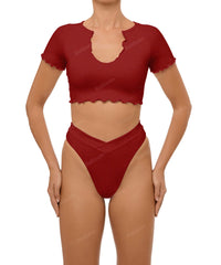 BSWS-T101 Lettuce Edge U-neck Cropped Tankini