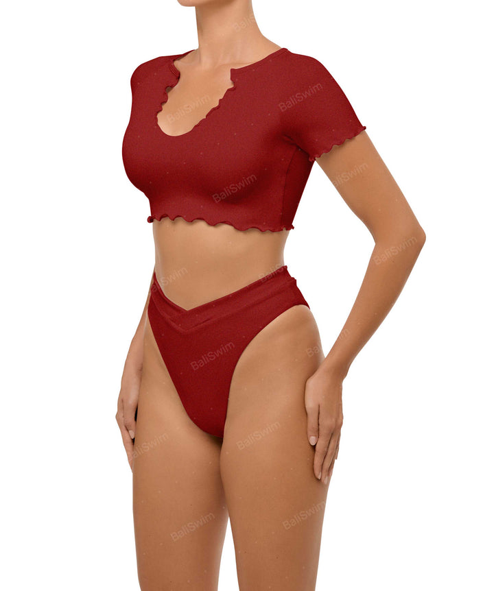 BSWS-T101 Lettuce Edge U-neck Cropped Tankini