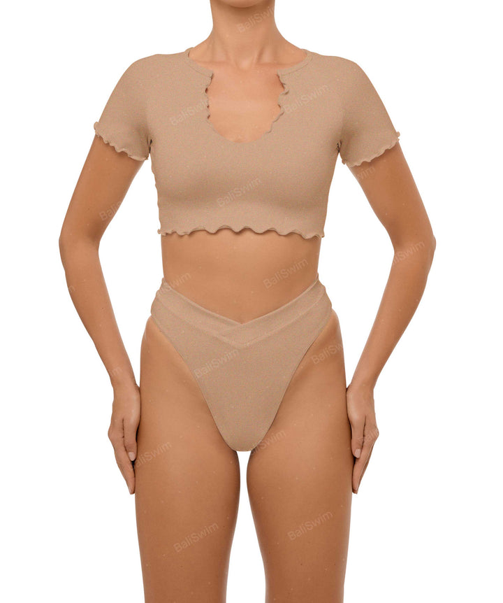 BSWS-T101 Lettuce Edge U-neck Cropped Tankini