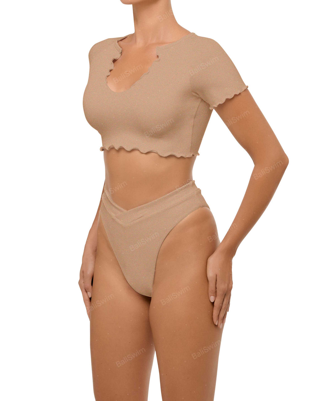 BSWS-T101 Lettuce Edge U-neck Cropped Tankini