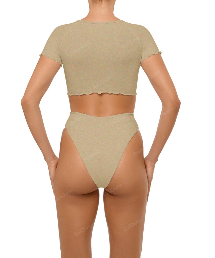 BSWS-T101 Lettuce Edge U-neck Cropped Tankini