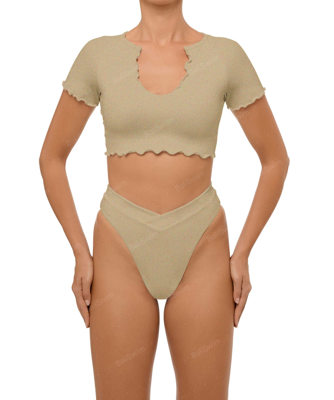 BSWS-T101 Lettuce Edge U-neck Cropped Tankini