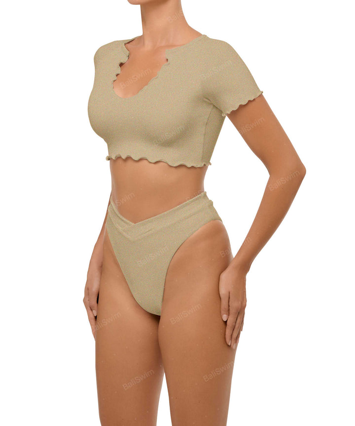 BSWS-T101 Lettuce Edge U-neck Cropped Tankini