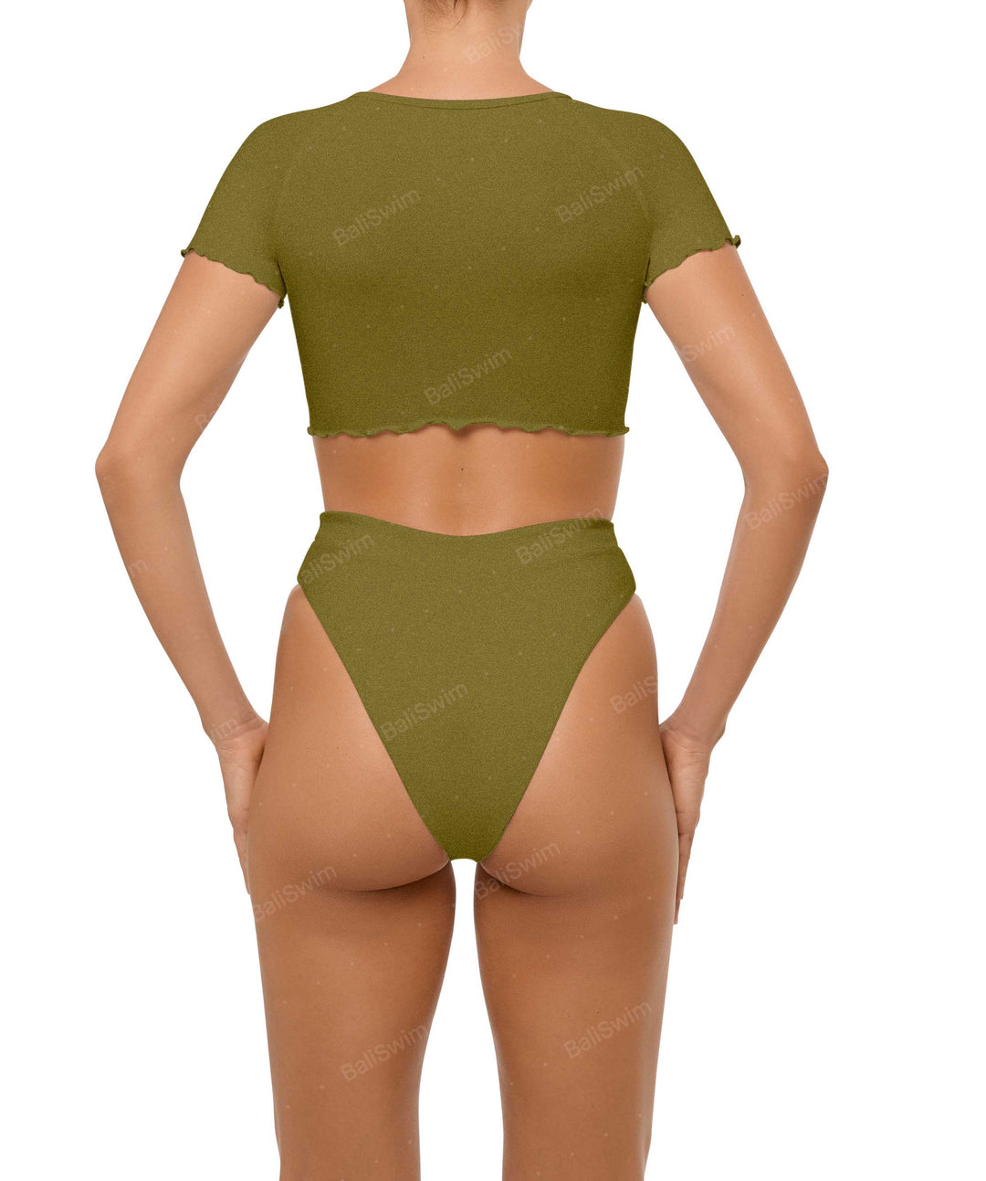 BSWS-T101 Lettuce Edge U-neck Cropped Tankini