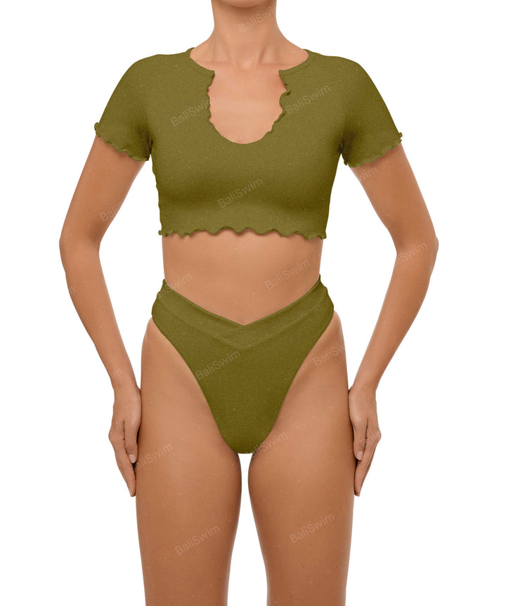 BSWS-T101 Lettuce Edge U-neck Cropped Tankini