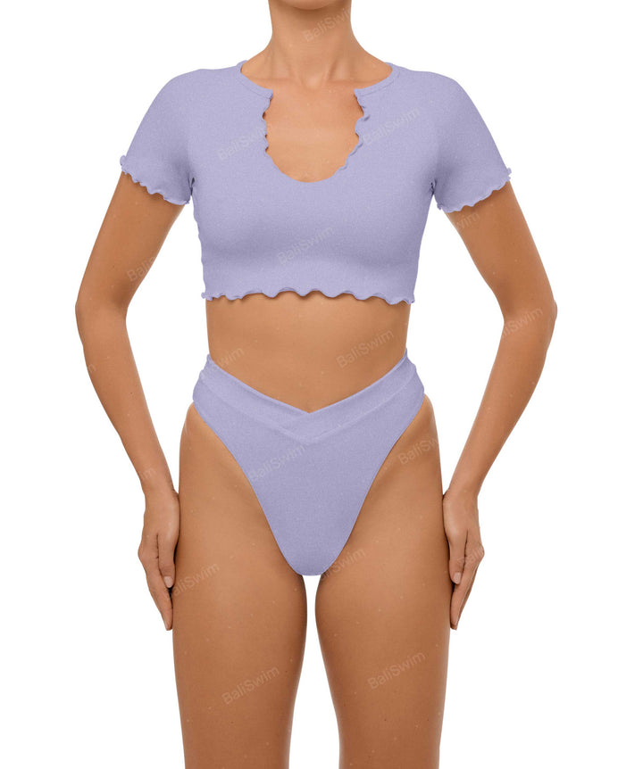 BSWS-T101 Lettuce Edge U-neck Cropped Tankini