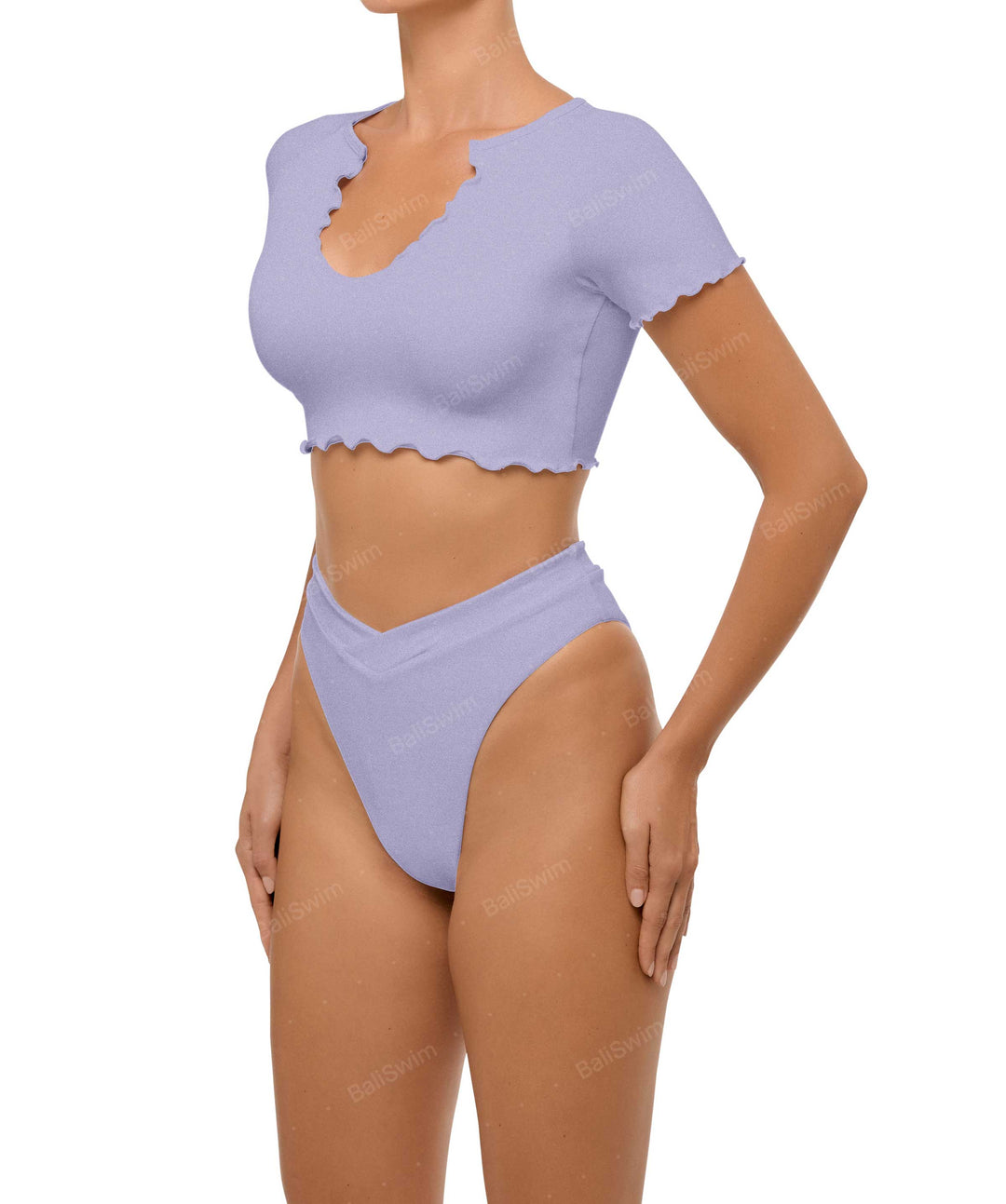 BSWS-T101 Lettuce Edge U-neck Cropped Tankini
