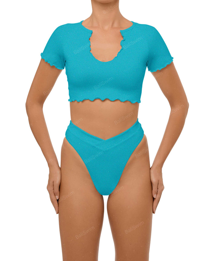 BSWS-T101 Lettuce Edge U-neck Cropped Tankini