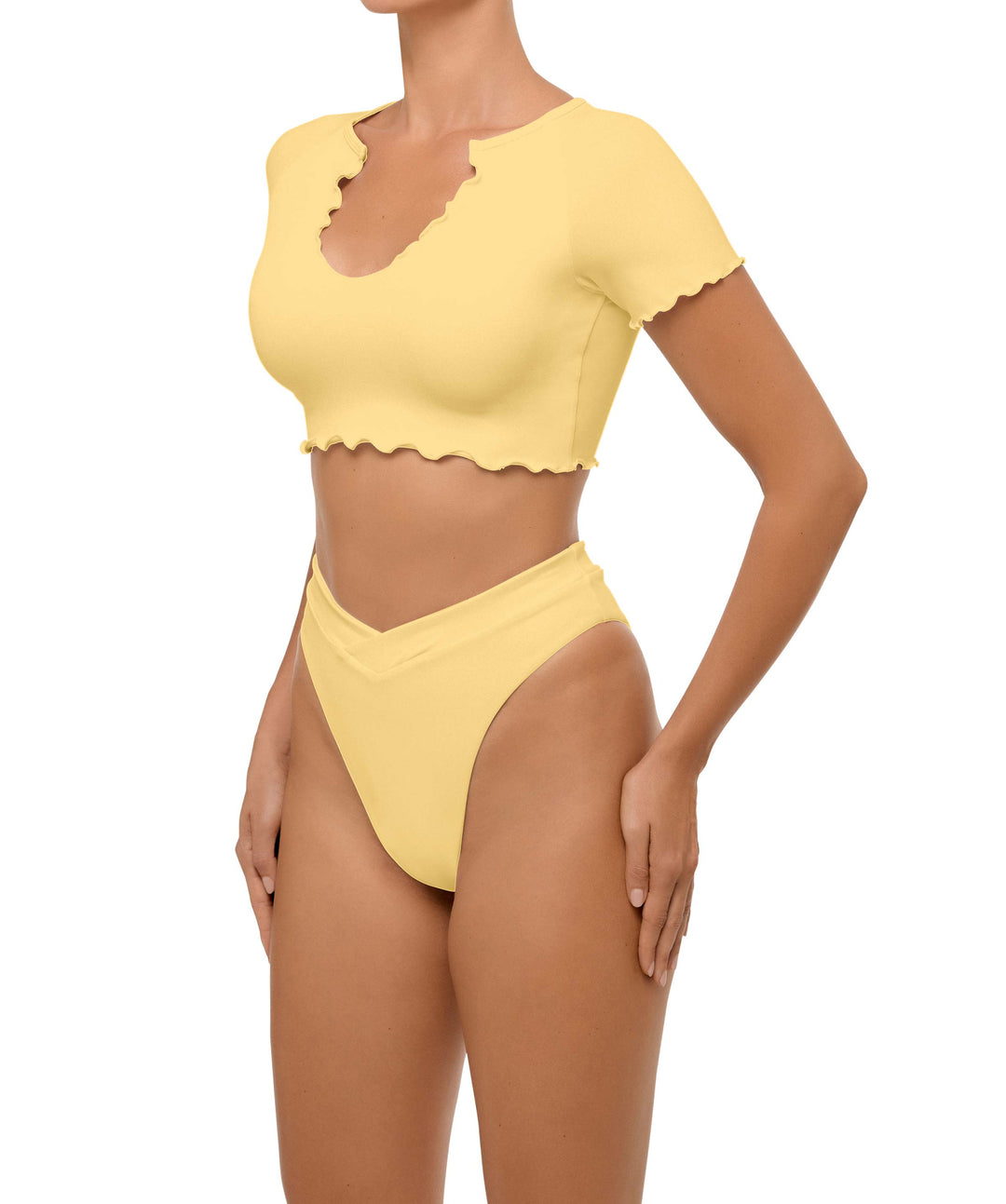 BSWS-T101 Lettuce Edge U-neck Cropped Tankini
