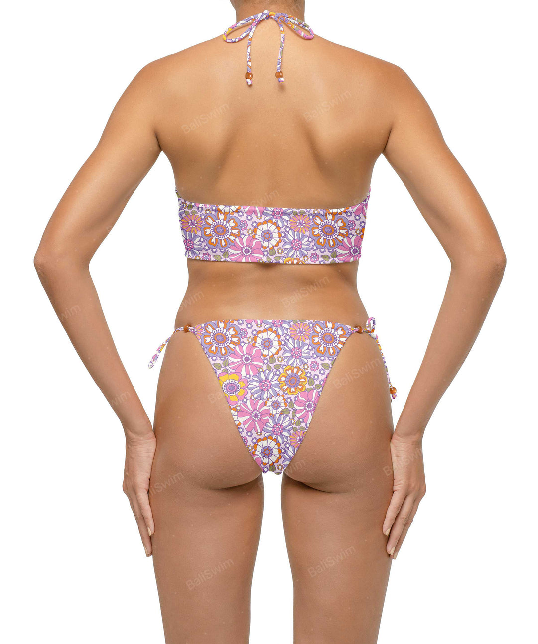 BSWS-T121 Cross-strap Beaded Bikini Top
