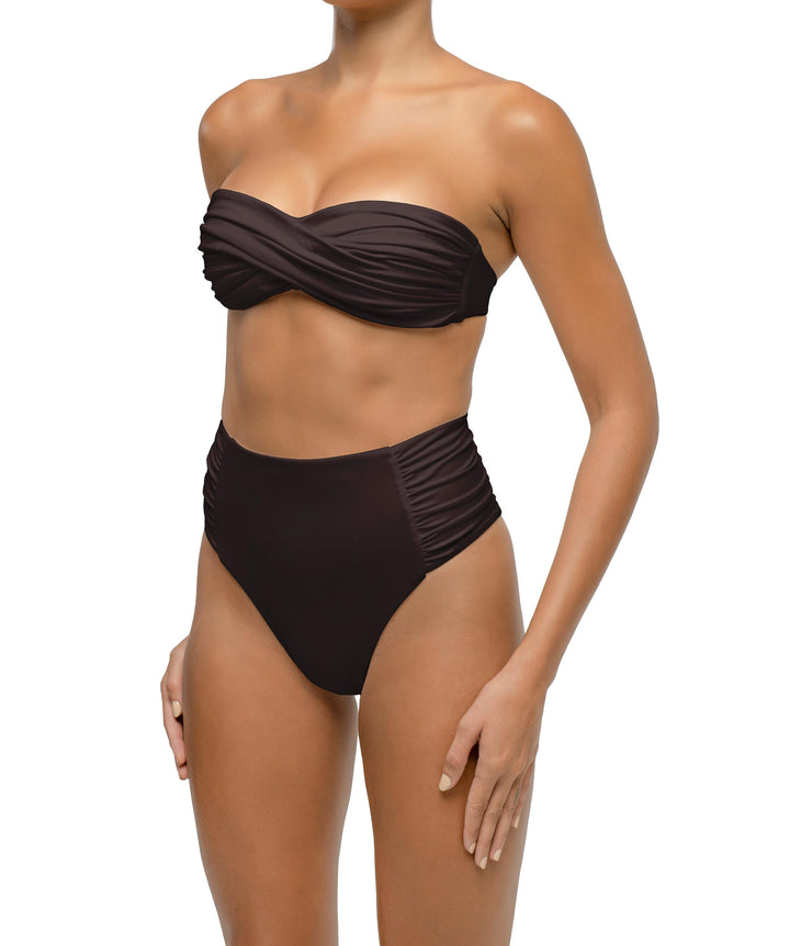 BSWS-B127 Side Shirred Paneled High Waisted Bikini Bottom