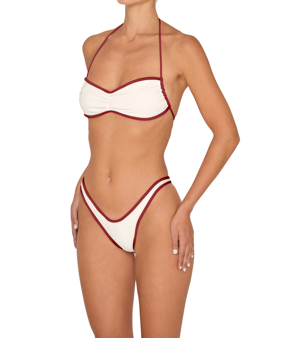 BSWS-T155 Side Tunnel Shirred Bandeau Binded Bikini Top