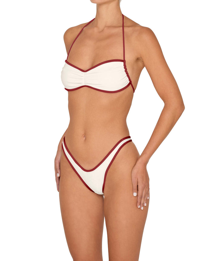 BSWS-T155 Side Tunnel Shirred Bandeau Binded Bikini Top