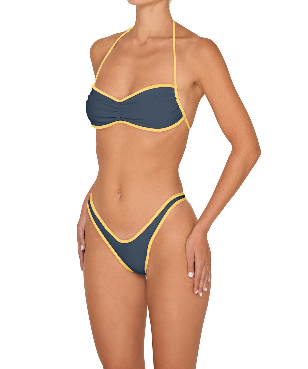 BSWS-T155 Side Tunnel Shirred Bandeau Binded Bikini Top