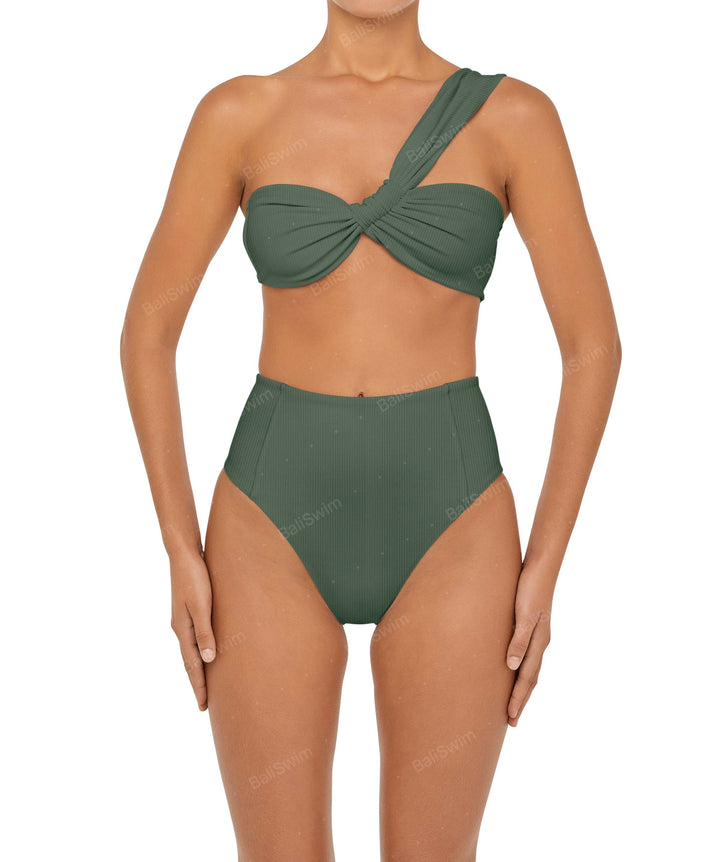 BSWS-T92 Ruched One Shoulder Bikini Top