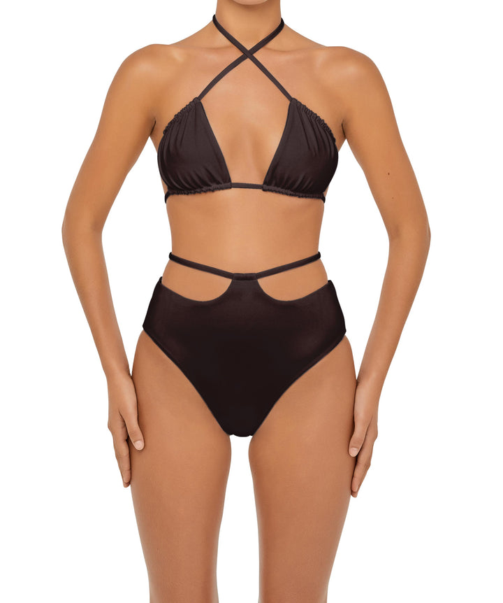BSWS-B93 High Waisted Strap Cutout Bikini Bottom