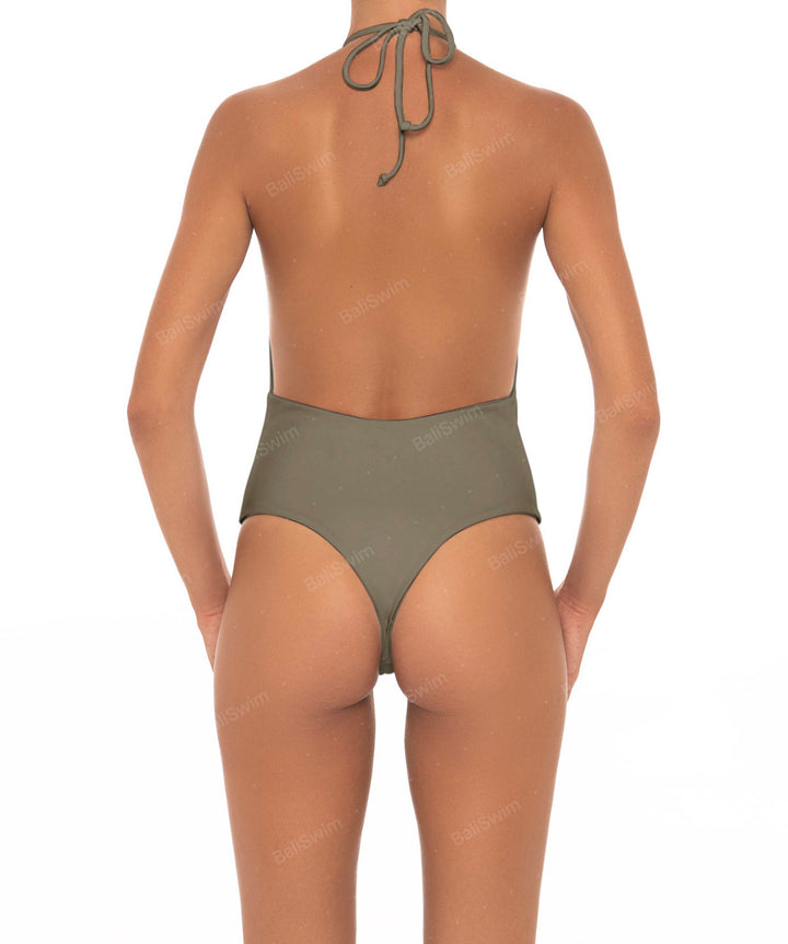 BSWS-S13 Plunge Neck Halter One Piece