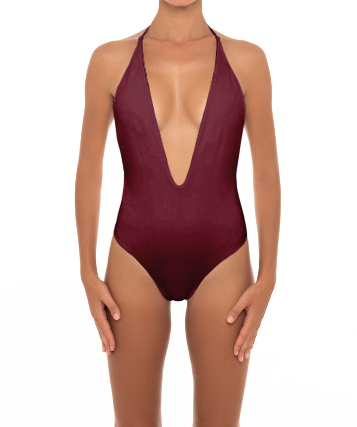 BSWS-S13 Plunge Neck Halter One Piece