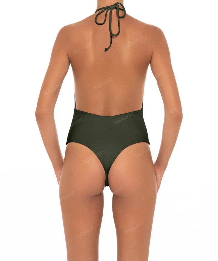 BSWS-S13 Plunge Neck Halter One Piece