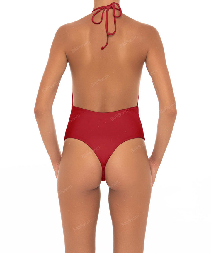 BSWS-S13 Plunge Neck Halter One Piece