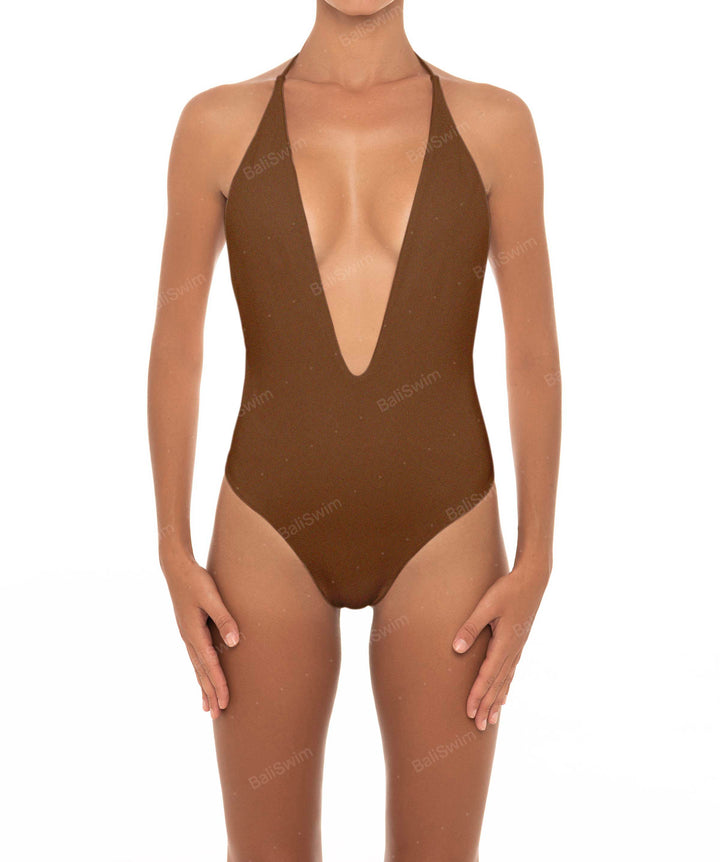 BSWS-S13 Plunge Neck Halter One Piece