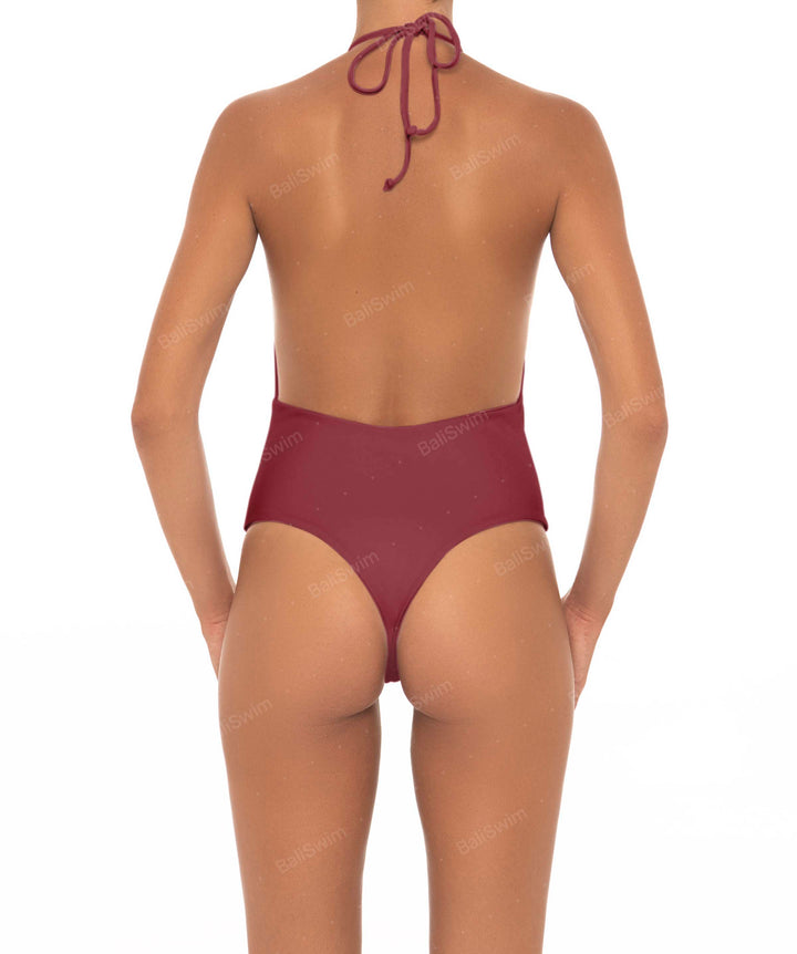 BSWS-S13 Plunge Neck Halter One Piece