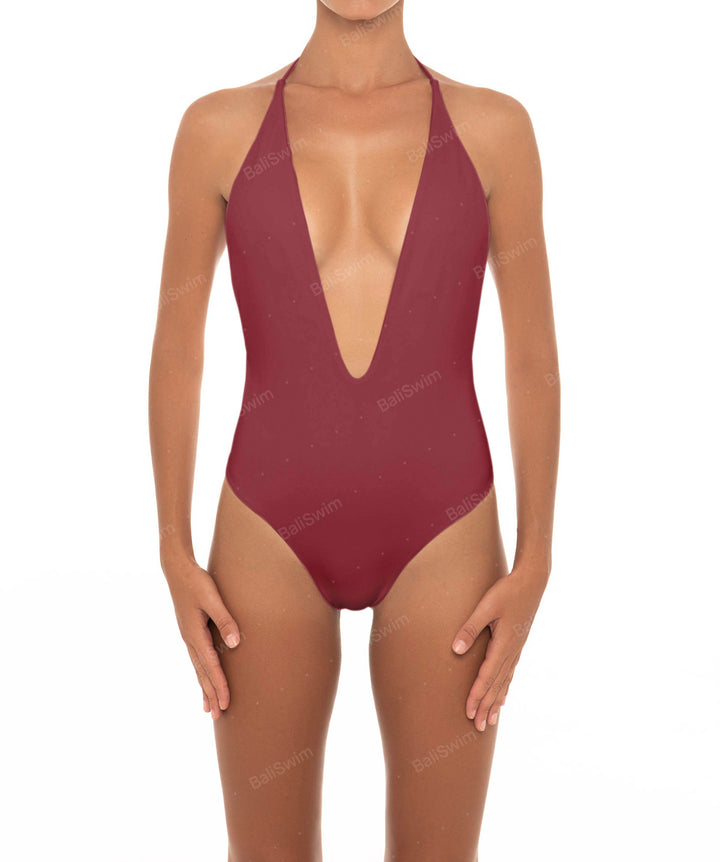 BSWS-S13 Plunge Neck Halter One Piece