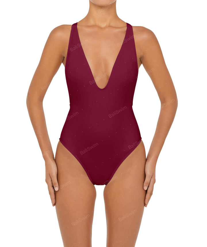 BSWS-S54 Plunge Neck Criss Cross One Piece
