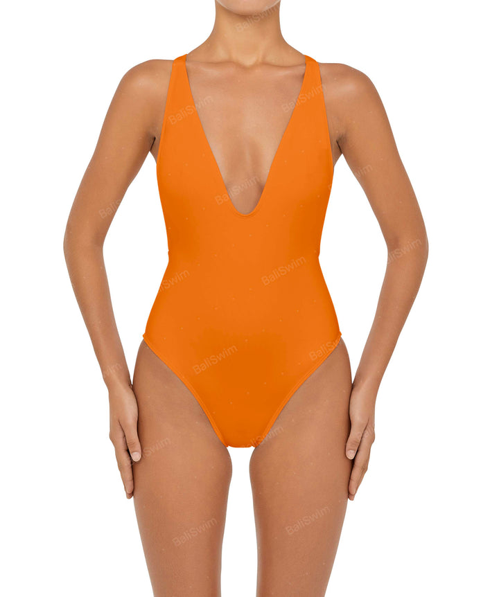 BSWS-S54 Plunge Neck Criss Cross One Piece