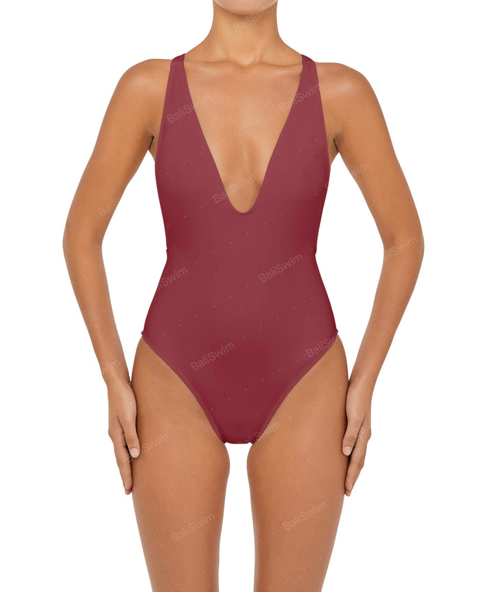 BSWS-S54 Plunge Neck Criss Cross One Piece