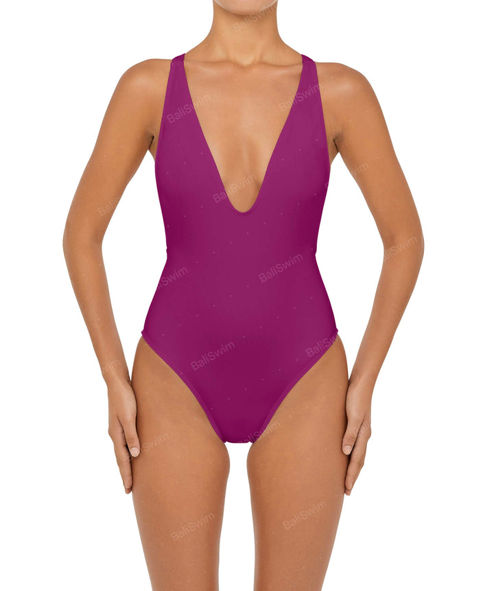 BSWS-S54 Plunge Neck Criss Cross One Piece
