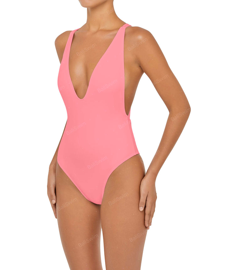 BSWS-S54 Plunge Neck Criss Cross One Piece