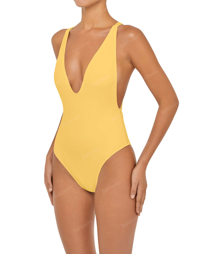 BSWS-S54 Plunge Neck Criss Cross One Piece