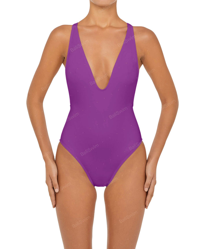 BSWS-S54 Plunge Neck Criss Cross One Piece