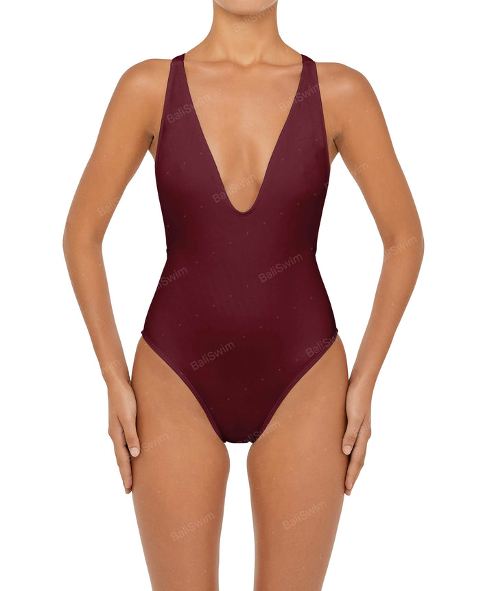 BSWS-S54 Plunge Neck Criss Cross One Piece