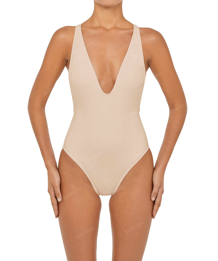 BSWS-S54 Plunge Neck Criss Cross One Piece