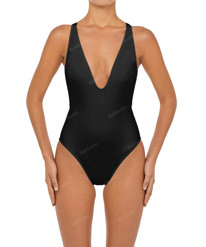 BSWS-S54 Plunge Neck Criss Cross One Piece