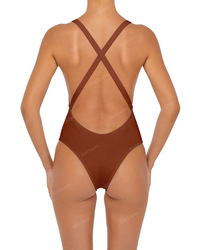 BSWS-S54 Plunge Neck Criss Cross One Piece