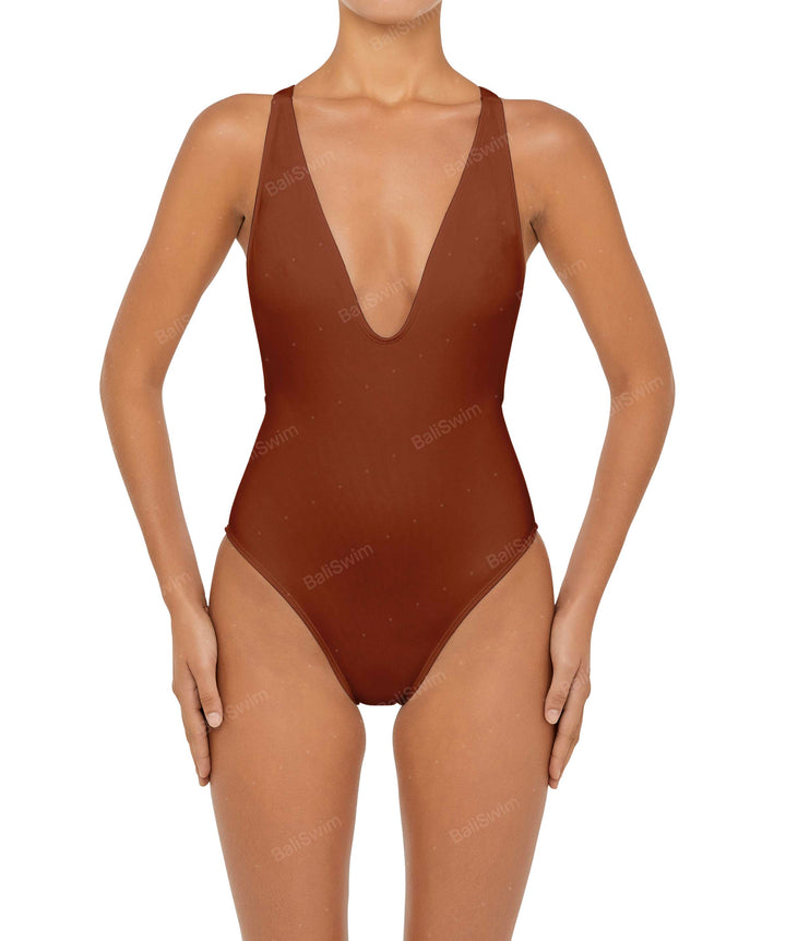 BSWS-S54 Plunge Neck Criss Cross One Piece