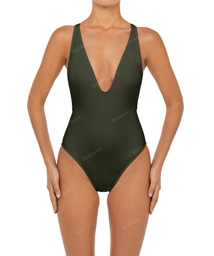 BSWS-S54 Plunge Neck Criss Cross One Piece