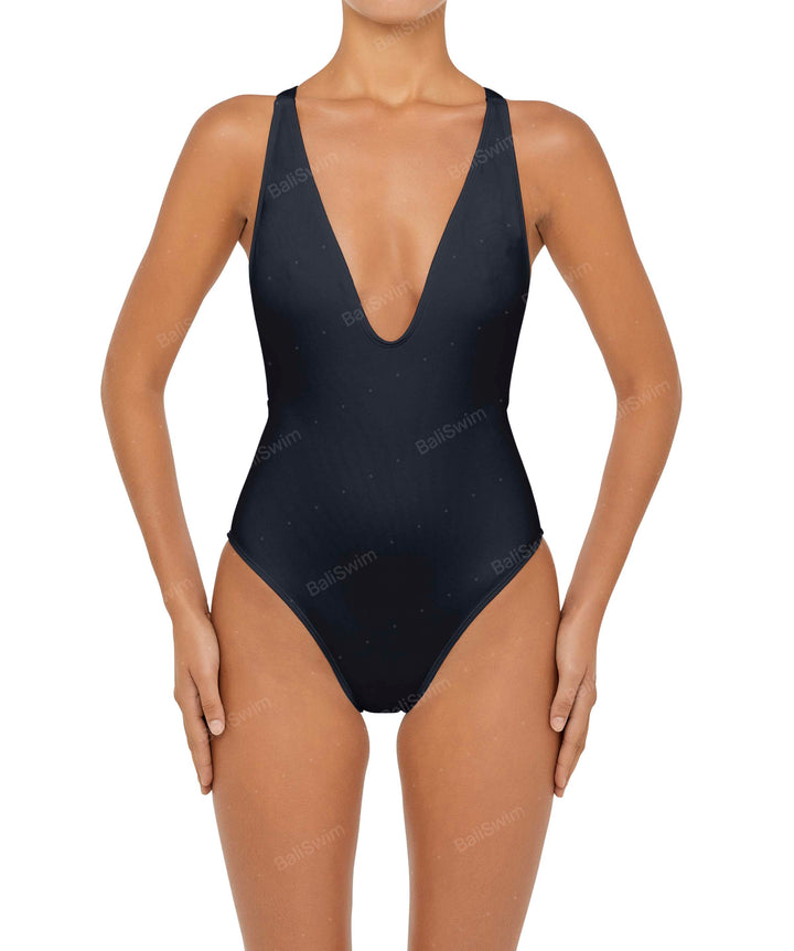 BSWS-S54 Plunge Neck Criss Cross One Piece