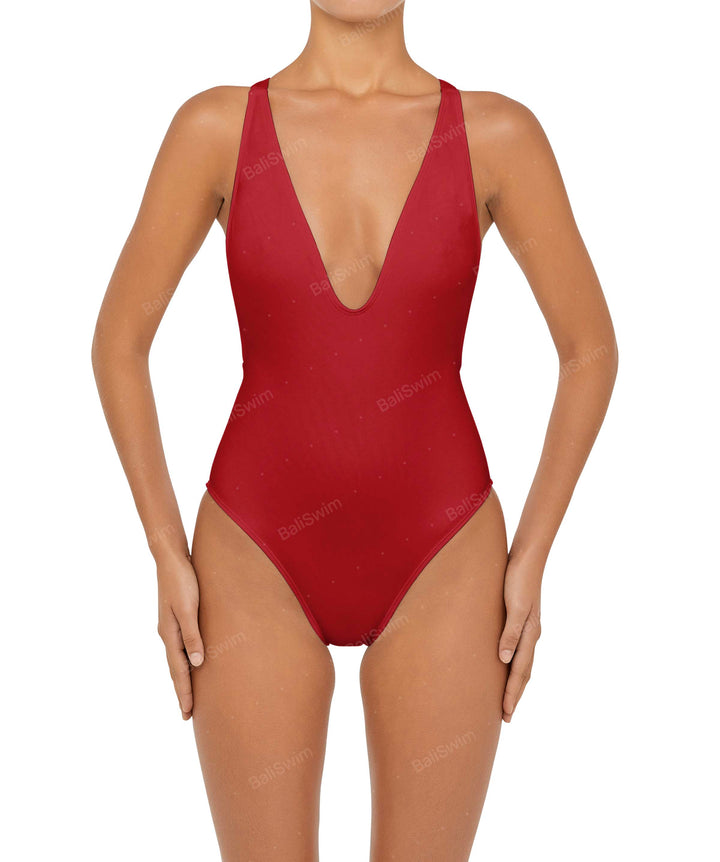BSWS-S54 Plunge Neck Criss Cross One Piece