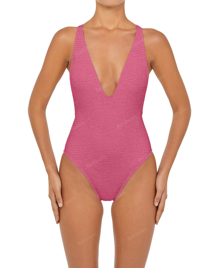 BSWS-S54s Plunge Neck Criss Cross One Piece