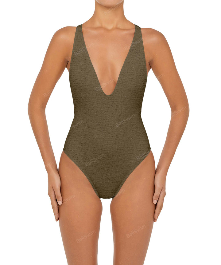 BSWS-S54s Plunge Neck Criss Cross One Piece