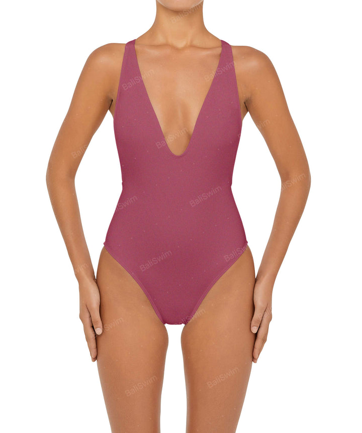 BSWS-S54 Plunge Neck Criss Cross One Piece