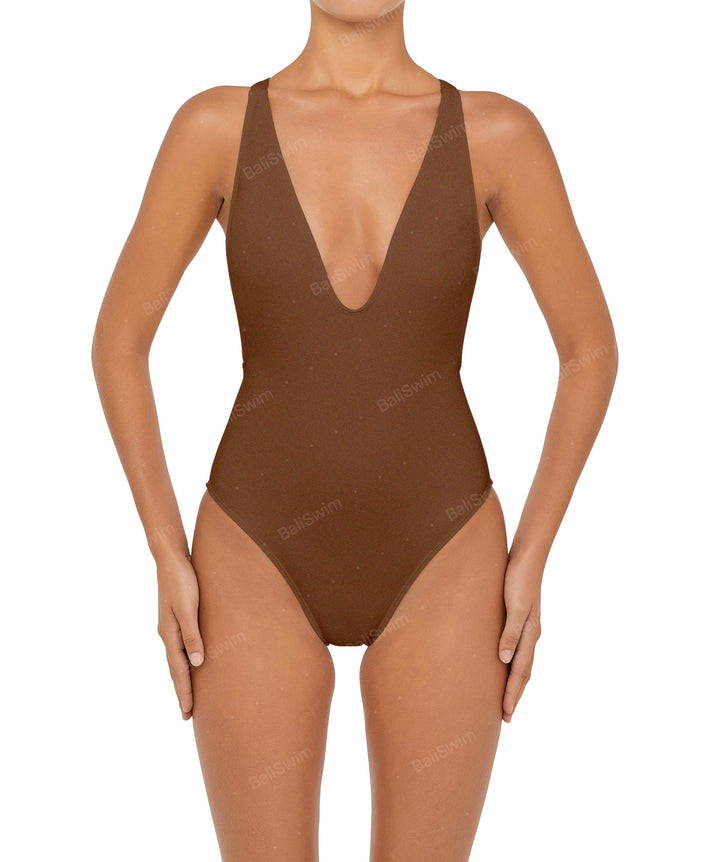 BSWS-S54 Plunge Neck Criss Cross One Piece