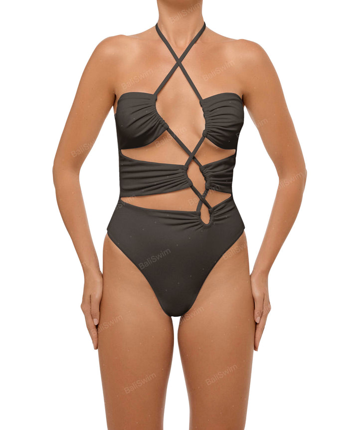 BSWS-S59 Bandeau Halter Asymmetrical Tunnel One Piece