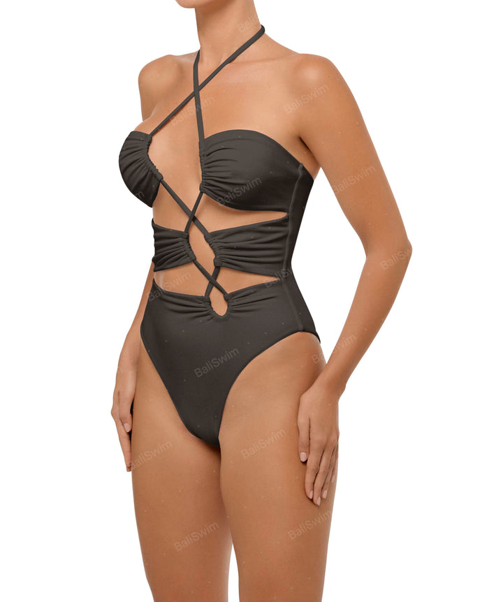 BSWS-S59 Bandeau Halter Asymmetrical Tunnel One Piece